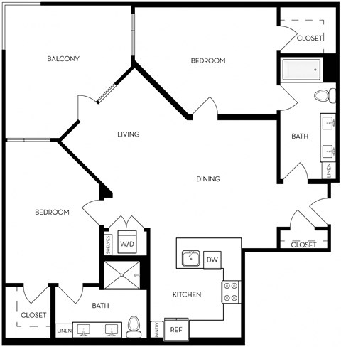 Floor plan for 2 beds, 2 baths, 1189 sqft